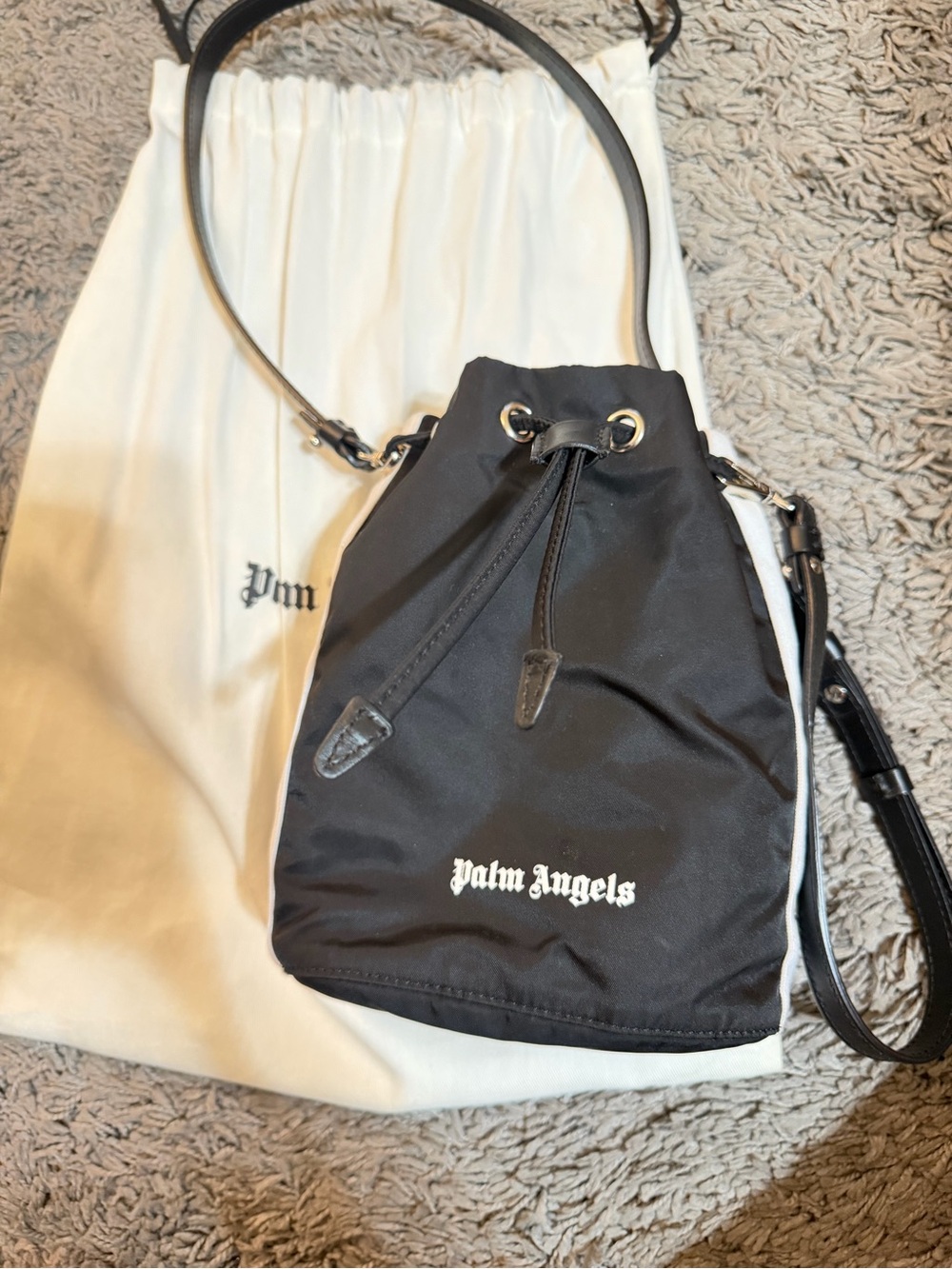 Palm Angels Black And White Venice Bucket Bag
